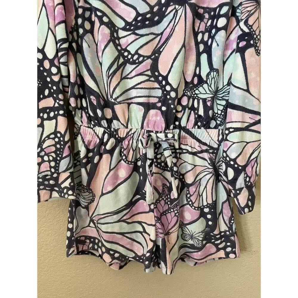 Justice Butterfly Elastic Waist Long Sleeve Girls’ Romper Pajama Size S 7/8